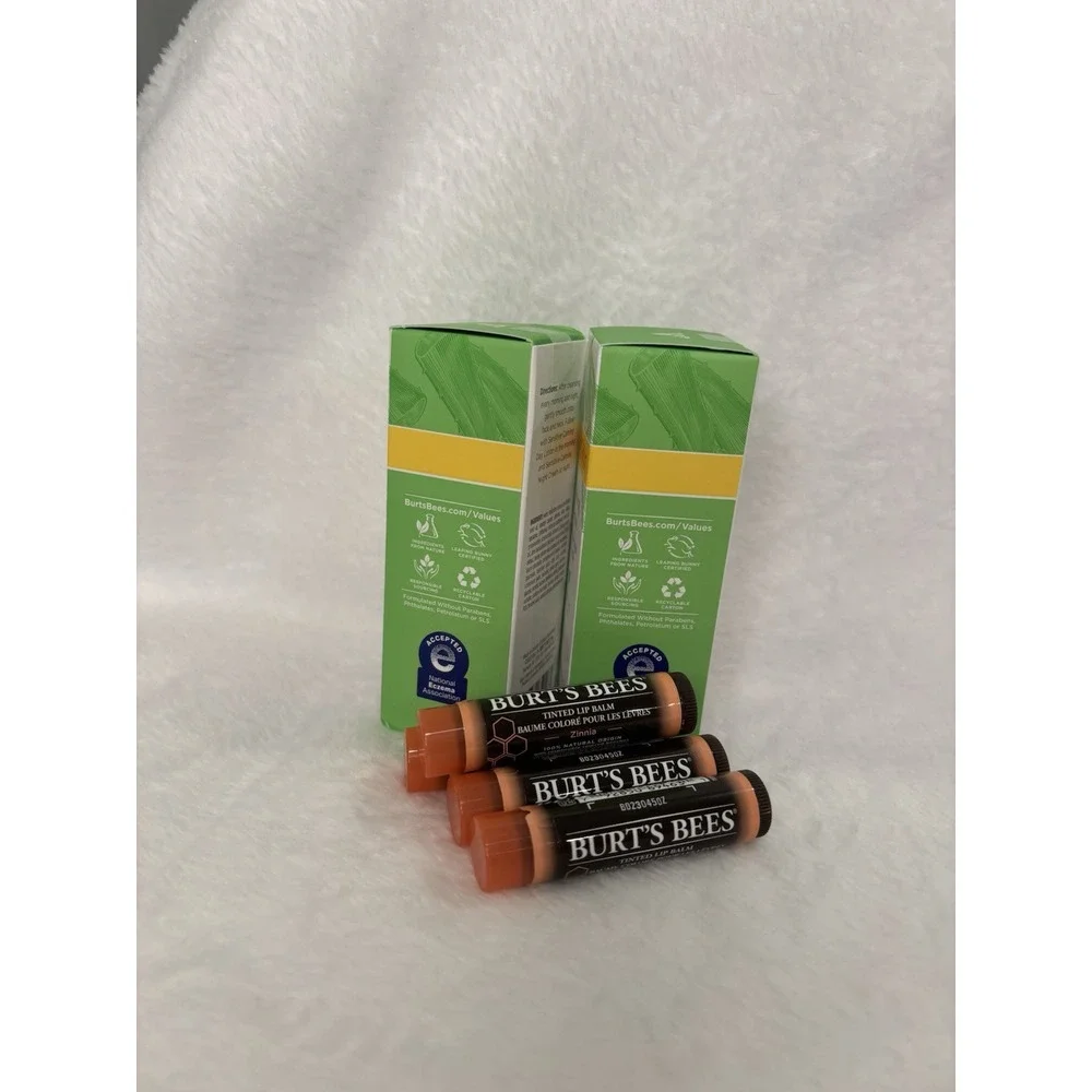 (2) Burt's Bees Calming Serum Aloe/Rice Milk Sensitive 1oz & (4) Tinted Lip Balm